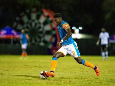 Miami FC's Mohamed Thiaw on the field against Atlanta FC. He scored twice for the team on Sunday. (Courtesy of Miami FC)